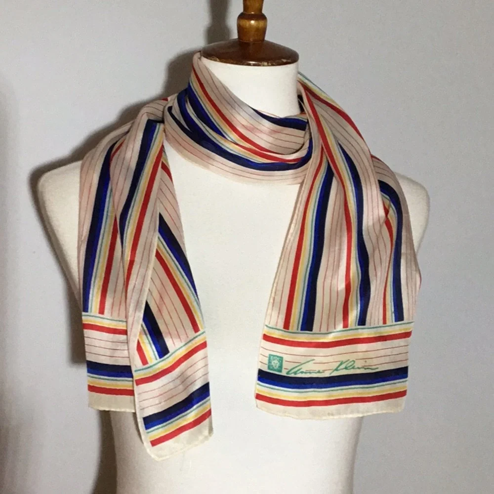 Anne Klein silk scarf, head wrap, 52” X 10”, multicolor